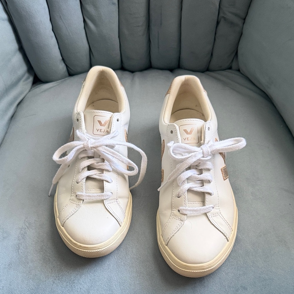 Veja Esplar Logo Leather Sneakers Extra White/ Platine 40 / 9 With Box - Picture 2 of 11